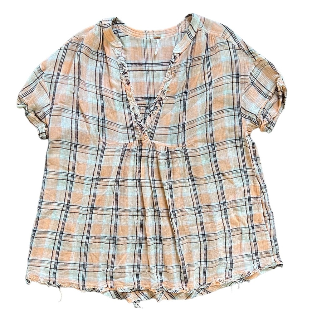 Free People Northern Bound Tunic Top Babydoll Popover Plaid Women’s size Small